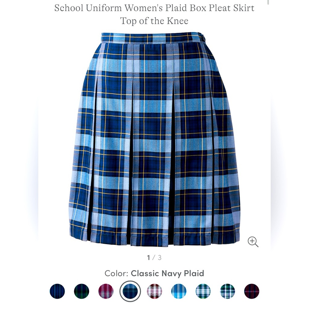 Lands' End Navy and Light Blue Plaid Box-Pleat Skirt